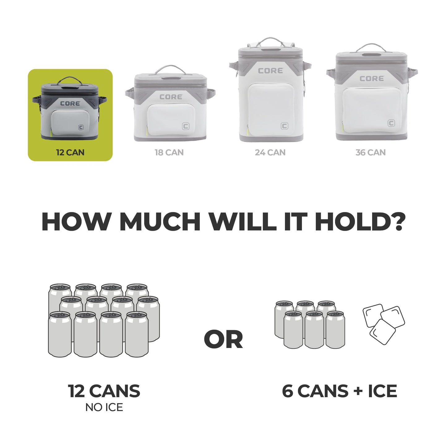 CORE Magnetic Leak Proof 12 Can Soft Cooler with Waterproof Zipper | Insulated Bag Portable Ice Chest Box | Best Soft Cooler for Food & Beverages for Tailgating, Car Camping, and Family Beach Picnics