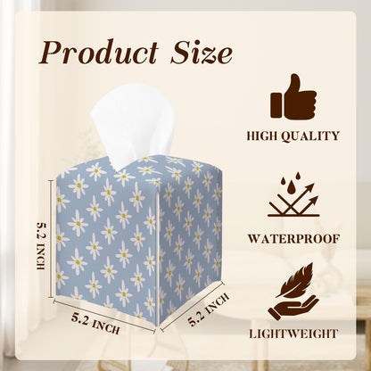 Flower Tissue Box Cover, Square Tissue Box Cover Leather Tissues Holder, Facial Paper Organizer Dispenser for Home Bathroom Office Bedroom Vanity Tabletop Decor -09