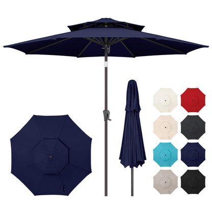 AckMizz 9FT Outdoor Patio Umbrella - 2 Tiers Table Umbrella Waterprool UV Protection, Sombrillas de Patio with Push Button Tilt, Sun Umbrella for Pool, Porch, Garden, Backyard (Navy Blue)