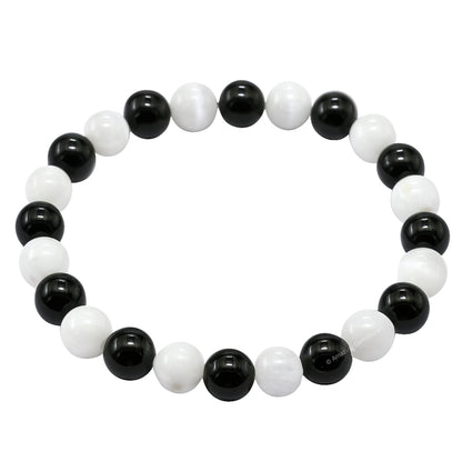 Amazing Gemstone Crystal Bracelet for Women Men's Gifts - Protection Healing Crystal Bracelet - 8mm Gemstone Beaded Stretchable Bracelet Pulseras Para Hombres Mujer Stocking Stuffers Mothers Day Gift (Black Tourmaline Selenite)