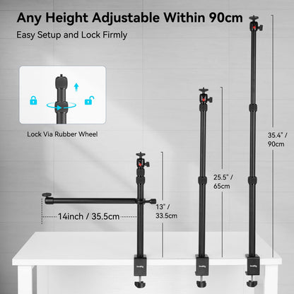 SMALLRIG Camera Desk Mount Table Stand with Magic Arm and 1/4" Ball Head, 13"-35.4" Adjustable Light Stand, Tabletop C Clamp for DSLR Camera, Ring Light, Live Streaming, Photo Video Shooting - 3992