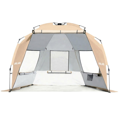 Golabs BT1 Pop up Beach Tent Sun Shelter for 3-Person, 1-Minute Setup by Pre-Attached Pole & UPF 50+, Beach Shade with Detachable Floor Mat, Mesh for Clear View & Airflow, only 7 lbs & Pocket and Hook