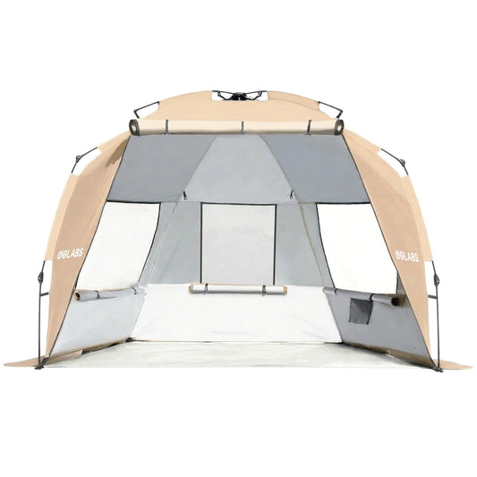 Golabs BT1 Pop up Beach Tent Sun Shelter for 3-Person, 1-Minute Setup by Pre-Attached Pole & UPF 50+, Beach Shade with Detachable Floor Mat, Mesh for Clear View & Airflow, only 7 lbs & Pocket and Hook