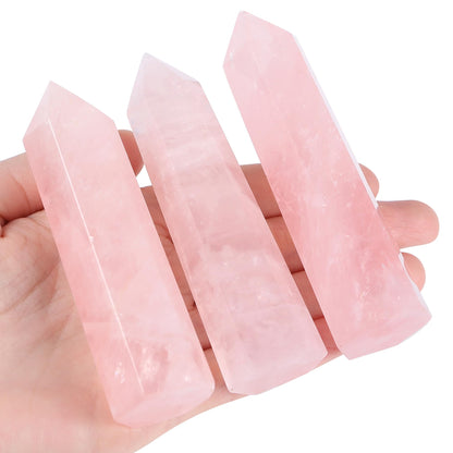 ZHIYUXI 3.7-4" Rose Quartz Crystals Pink Crystals Wand Cuarzo Rosa Crystal Rose Hexagonal Pointed Healing Crystals Tower Stone 1 Pc Reiki Energy Balancing Meditation Therapy Gemstones Decoration Gifts