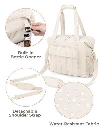 Puffer Cooler Bag 35 Cans Insulated Soft Cooler for Women Lightweight Ice Chest Leakproof & Portable Lunch Coolers for Picnic, Beach, Camping, Work, Travel, Trip (Beige)