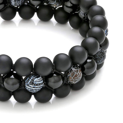 Top Plaza Mens Lava Rock Stone Essential Oil Diffuser Bracelet Chakra Yoga Healing Crystal Bracelet Natural Gemstone Beads Anxiety Bracelets Braided - Matte Black Agate + Dragon Stone