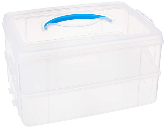 Snapware Snap 'N Stack Portable Storage Bin for Tools and Craft Storage, 14.1 x 10.5-Inch Clear BPA-Free Container, Tool Box with Stackable Trays, Microwave, Freezer and Dishwasher Safe