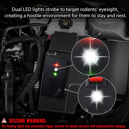 Under Hood Animal Car Repeller Battery Operated Rodent Electronic Repellent Ultra Sonic Rat Strobe Light Mouse Repelling Device for Pest in Car 2 Pack