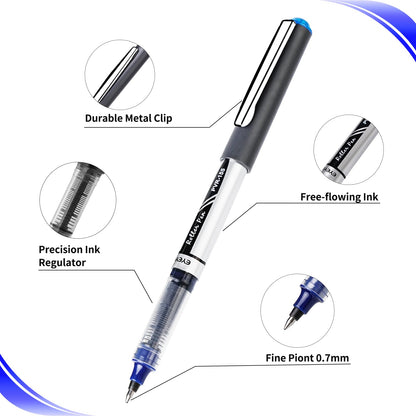 EYEYE 0.7mm Liquid Ink Blue Pens Roller Ball, 50 Pack Rollerball Pen Medium Point Quick Dry, Blue Ink Pens Fine Point Smooth Writing Pens for Journaling, Note Taking, Office and School Supplies