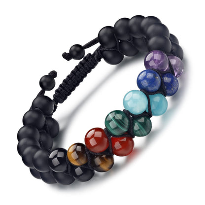 GENASTO Mens Crystal Bracelet, 7 Chakra Bracelet with Real Stones Tigers Eye Obsidan Amethyst Malachite Amazonite Lapis Lazuli Red Agate Beads Bracelets for Multi Healing Protection Balance