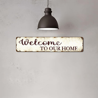 Outdoor Metal Welcome Sign - Welcome to Our Home - 16"x4" Weather-Resistant Front Door Decor - Rustic Porch Sign for Housewarming Gifts, Garden, Farmhouse - Country-Style Durable Metal Wall Art