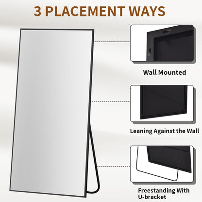VooBang Large Full Length Mirror 78" x 35" - Shatterproof Huge Floor Full Body Mirror with Metal Frame, Freestanding, Wall Mounted, or Wall Leaning for Bedroom, Living Room, Dressing Room, Black