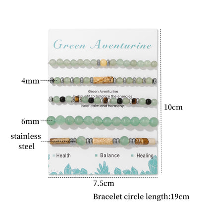 Lit Wall 5Pcs Green Jade Bracelet Set - Stackable Beaded Bracelets - Stretch Bracelets for Women - 4mm & 6mm Jade Beads - 19cm/7.48 in - Green Aventurine