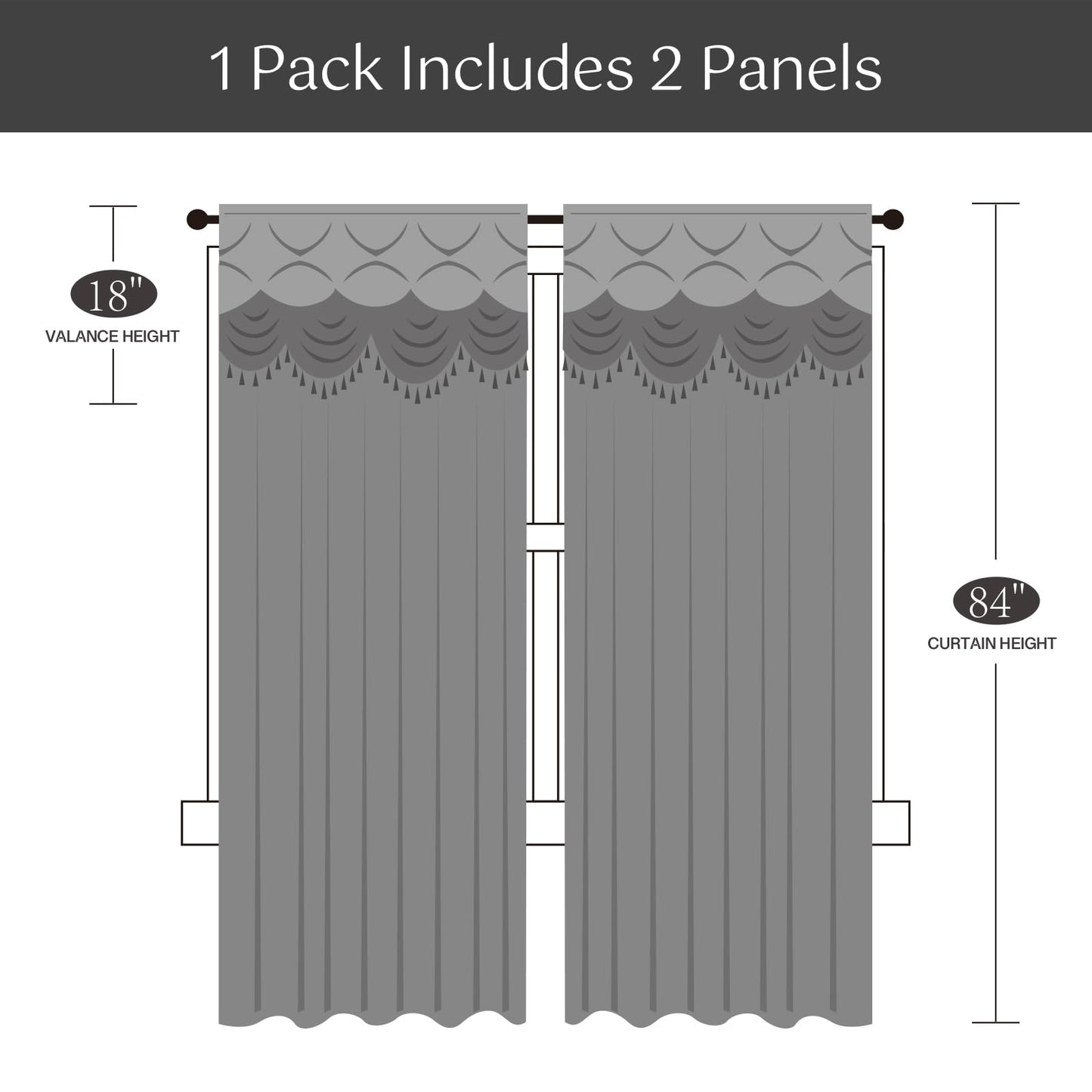 Petrichor Elegant Curtains with Gold Silver Threads 2 Panels Set - Luxury Window Treatment Attached Valance, Sheer Backing, and 2 Tie Backs for Bedroom and Living Room, 54x84 inches, Navy