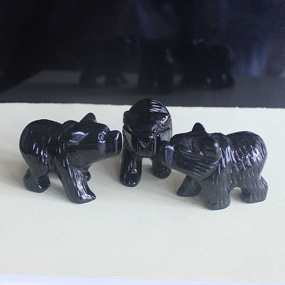 2'' Hand Carved Mixed gemstom Crystal Bear Animal Figurine Animal Carving (Black Obsidian)