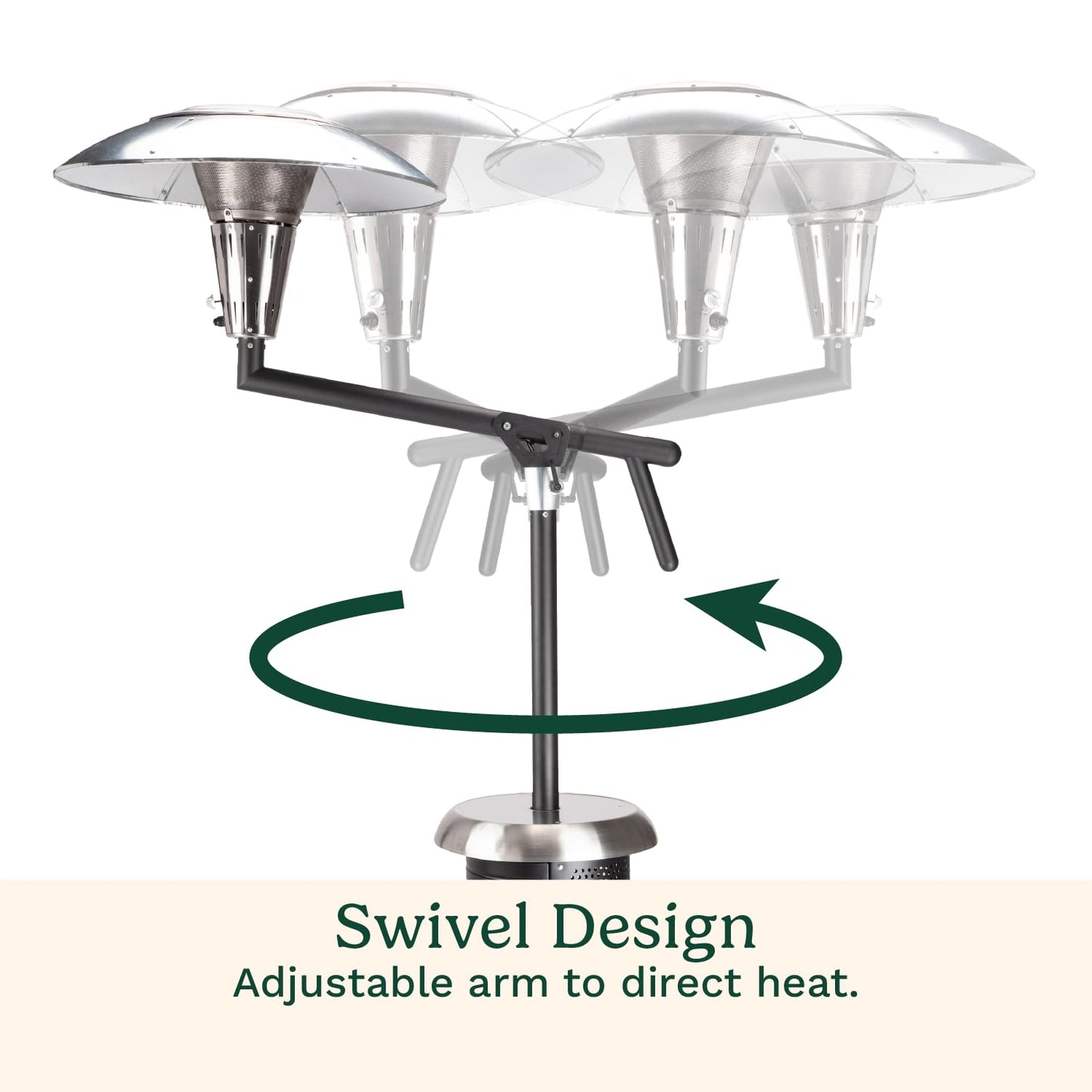 Cuisinart Perfect Position Propane Patio Heater, 38,200 BTU Powerful Directional Stainless Steel Outdoor Heater with Hidden Tank and Drink Table, Swivel Arm and Reflective Heat Shield