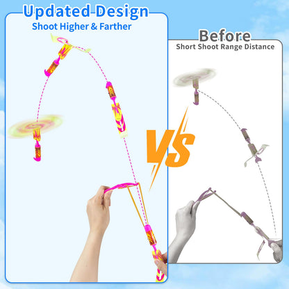 Ynybusi 50 Pcs Slingshot Flying Toys with Led Lights,25 Pcs LED Arrow Helicopters + 25 Pcs Launchers,Summer Outdoor Game Glow in The Dark Party Supplies Party Favors for Kids 4-8,8-12 Bulk Toys