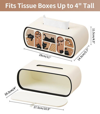 MEIBOOCH Cat-Themed Tissue Box Cover with Curved Edge, Rectangle Tissue Box Holder for up to 4 Inches High Boxes (Beige)