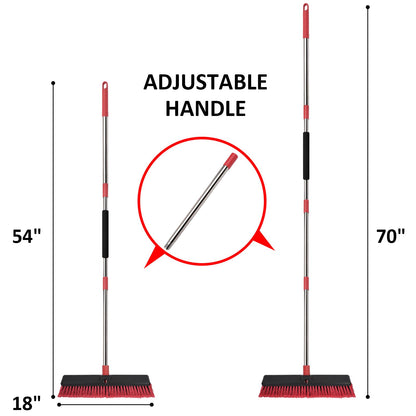 Honclea 18” Push Broom with 70” Adjustable Handle - Heavy Duty Outdoor Broom for Shop, Garage, Driveway, Patio, Yard & Deck Cleaning