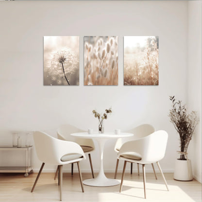 CXHOSTENT Dandelion Canvas Wall Art 3 Piece Beige Botanical Dandelion Reed Grass Painting Prints Nordic Posters Nature Plant Wildflower Picture (Nature-2, 11.00"x14.00"x3P)