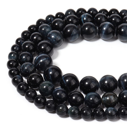 35pcs 10mm Natural Blue Black Tiger Eye Gemstone Beads Energy Healing Crystal Round Loose Stone Beads for Jewelry Making, DIY Bracelets Necklaces