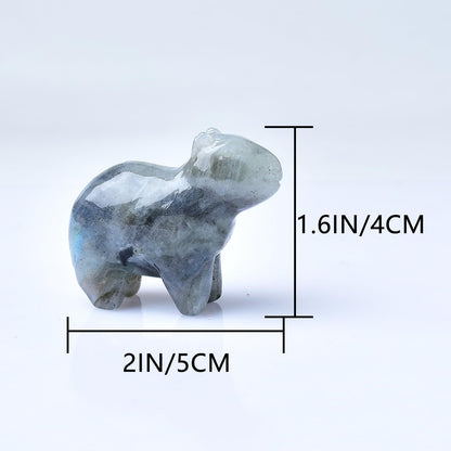 WUYOUSHI Natural Moonstone Capybara Statue 2" Healing Crystal Handmade Sculpture Lucky Guardian Pocket Statues Reiki Meditation Relieve Anxiety Office Home Decoration Gift