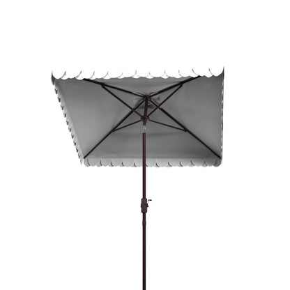 SAFAVIEH 7.5ft Outdoor Patio Umbrella, Square, Valance, Ivory & Black, Auto Crank Tilt, UV Resistant for Deck, Backyard, Poolside (PAT8406E)