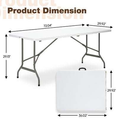 GlowitLian Folding Table 6ft, Heavy-Duty 500lbs Weight Capacity Foldable Table with HDPE Top & Steel Legs, Portable 6 Foot Picnic Table for Indoor Outdoor Parties, Camping, Event