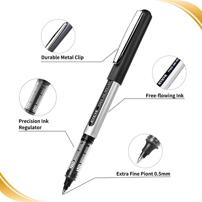 EYEYE 0.5mm Black Rollerball Pens 25 Pack, Extra Fine Point Roller Ball Pen Quick Dry, Liquid Ink Pens Fine Point Smooth Writing Pen for Journaling, Note Taking, Office, School Supplies