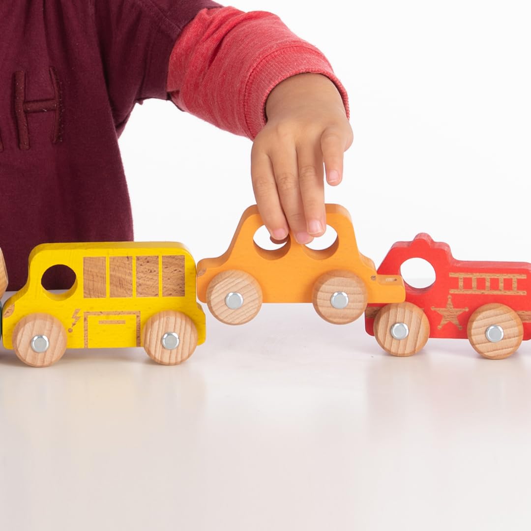 TickiT Rainbow Wooden Vehicles - Set of 12 - Small, Chunky Cars - for Ages 12m+ - Develop Fine-Motor Skills - Loose-Parts Toys for Toddlers