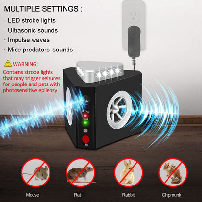 Angveirt Ultrasonic Rodent Repellent Plug-in Indoor, Mouse & Rat Deterrent with 12 Strobe Lights and 4 Sound Modes, Electronic Pest Repeller for Home, Garage, Attic, RV - Prevents Nesting & Damage