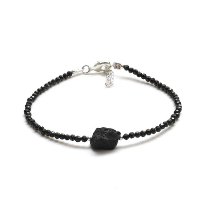 Gempires Natural Black Spinel Beaded Bracelet With Raw Gemstone Crystal Jewelry Hypoallergenic 8 Inch Silver Plated Lightweight Handmade Jewelry Gifts For Her