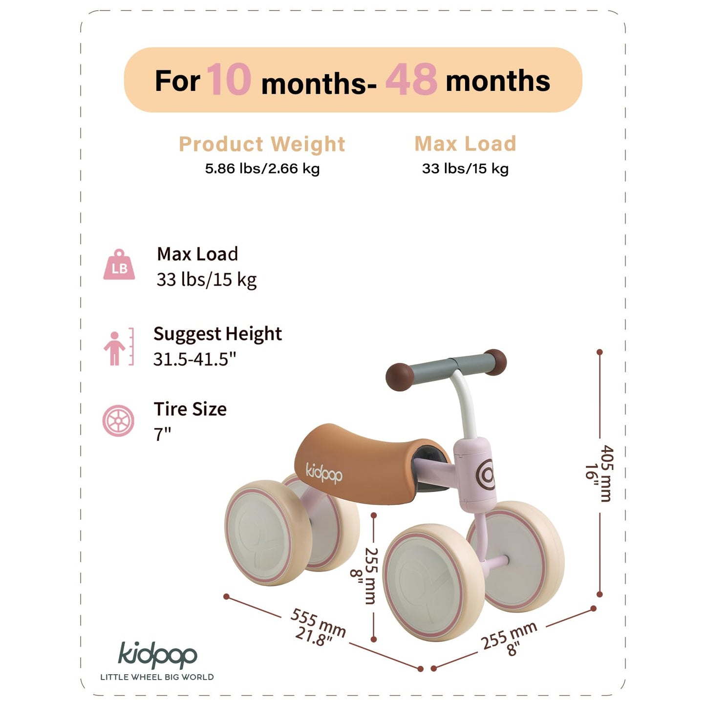 kidpop Big BEE Baby Balance Bike for 1 Year Old Toddler Kids Ride On Toys First Birthday Gift Toddler First Bike (Purple)
