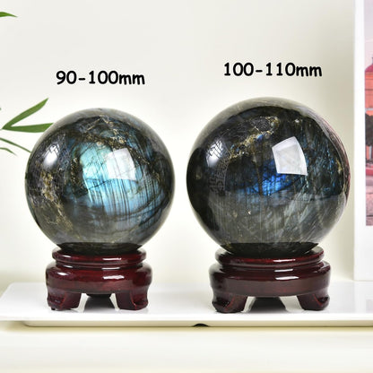 MOGEMT Large Labradorite Crystal Ball with Stand Natural Crystals Sphere Gemstone Ball Meditation Witchcraft Home Decor 100-110mm/3.9-4.3"