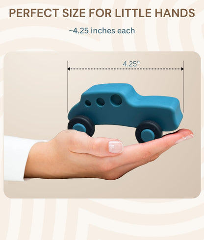 Silicone Toy Cars for Kids Ages 3+ – Soft, Safe Non-Toxic Silicone Cars with Smooth Rolling Wheels, Quiet Play, Push and Go Car Toys, Food Grade Silicone Toys, No Hole Bath Toy Mold Free, 5 Pack Set