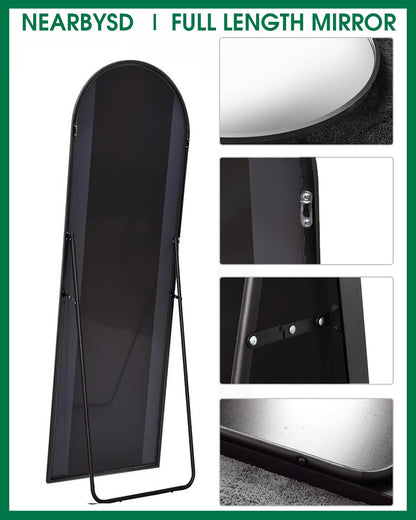 NEARBYSD 58"x18" Arched Full Length Mirror, Floor Mirror With Stand, Freestanding,Wall Mounted Hanging or Leaning Arched-Top Full Body Mirror for Bedroom, Dressing Room -Black