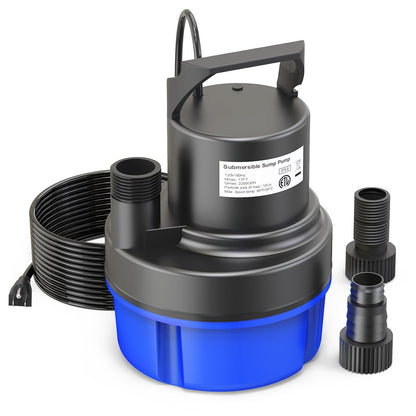 AgiiMan 1/2HP Submersible Water Pump, 2200GPH Portable Sump Pump for Pool Draining, Pool Cover Pump with 25FT Power Cord for Basements, Pool, Fountains, Hot Tub, Garden, SkyBlue