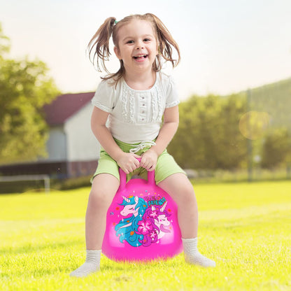 U&C Planet Hopper Ball,18 inches Bouncy Ball with Handle for Kids Age 3-6, Sit on Bounce Jumping Hopping Toy with Pump, Great Toddler Girls Toys for Birthday Gifts, Pink Unicorn