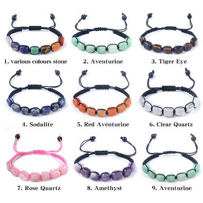 LE SKY Natural Crystal Bracelets Adjustable Hand Woven Rope Healing Chakra Gemstone Beads Bracelet for Yoga Energy Jewelry 5 Strands