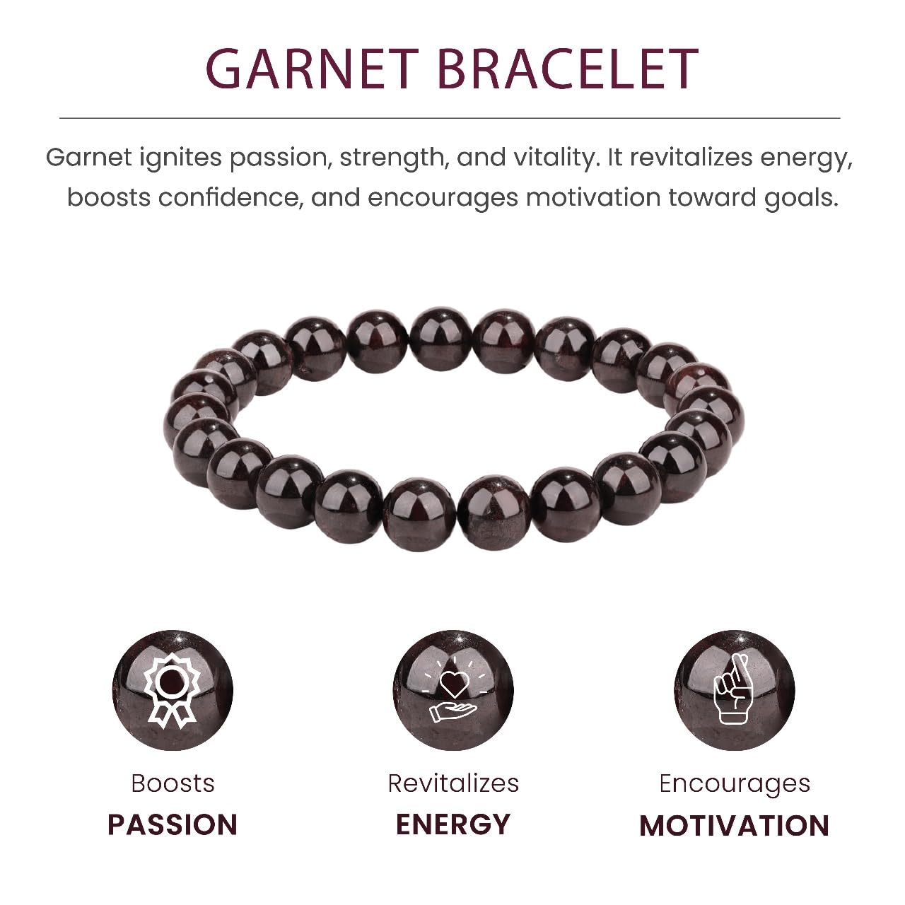 Crystal Vibe Passion Bracelet – Garnet Healing Bracelet for Love, Motivation & Strength – Natural 8mm Gemstone Beads Bracelet for Women Men