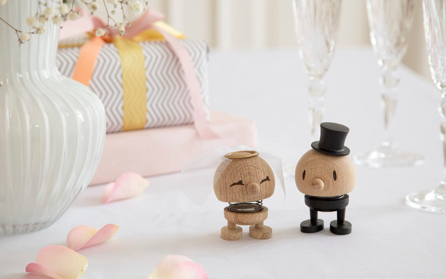 Hoptimist Wedding Groom Raw Oak, Wood, Home Decor Ornament - Scandinavian Design, Wood W/Metal Spring, Small - Creates cheerful movement