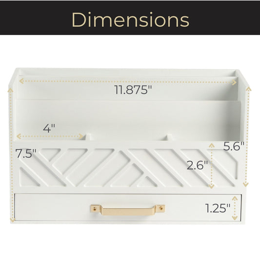 BLU MONACO | White Wooden Mail Organizer with Drawer & Gold Handle | Mail Sorter Organizer Countertop | Tabletop Organizer with Drawers & Outgoing Mail Holder