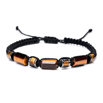 Senxilk Tiger Eye Bracelet, Black Braided Cord, Adjustable Size, for Men and Teens