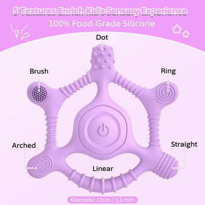 Vibrating Teether for Baby, Sensory Toys for Kids with Autism & Teething Relief for Babies 6-18 Months, USB Chargeable with 3 Vibration Settings, Autism Sensory Products (Purple)