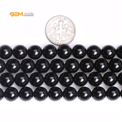 GEM-Inside Natural 8mm Round Black Tourmaline Gemstone Loose Beads Energy Power Beads for Jewelry Making 15"