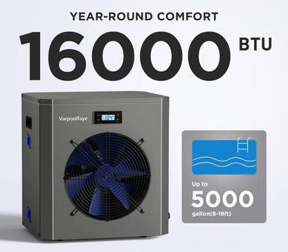 Varpoolfaye 16000 BTU Electric Pool Heater for Above Ground Pool Swimming Pool Heat Pump Spa Heater 5000 Gallon Pool Heater 120V WiFi Control