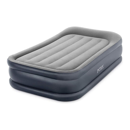 INTEX 64131ED Dura-Beam Plus Deluxe Pillow: Fiber-Tech – Twin Size – Built-in Electric Pump – 16.5in Bed Height – 300lb Weight Capacity