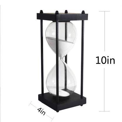 Large Hourglass Timer 60 Minute, Decorative Black Frame Sandglass with White Sand