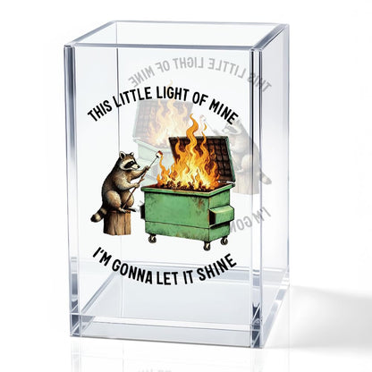 QYUVK This Little Light Of Mine I'm Gonna Let It Shine Acrylic Cosmetic Pencil Holder Cup, Funny Raccoon Dumpster Fire Pen Holder Gifts For Women Men Friends HR Doctor, Office Gifts for Coworkers