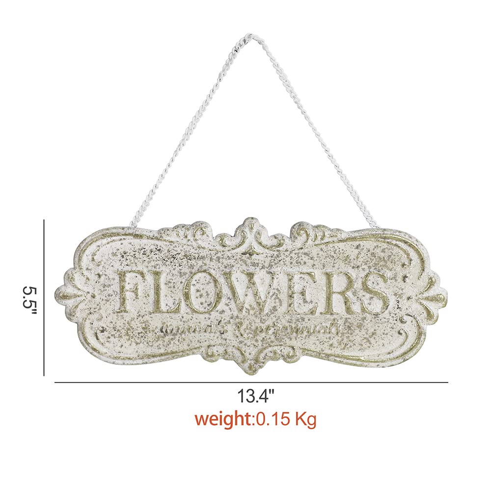 Chic Metal Garden Sign - Hanging Flower Sign Yard Decor - Rustic Farmhouse Backyard Outdoor Wall Decor